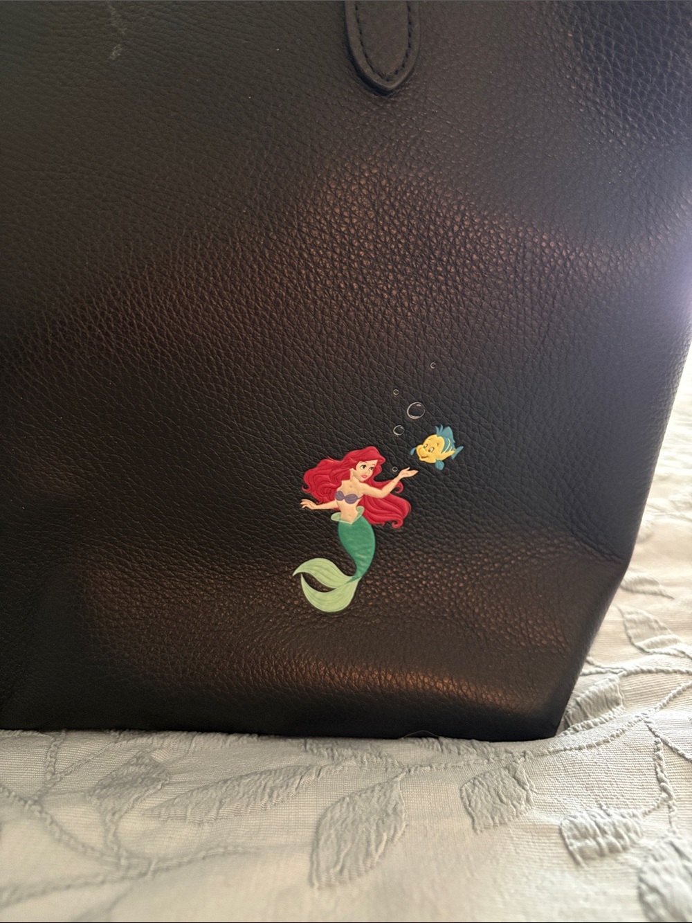 Coach Black Leather Tote with The Little Mermaid Ursula Graphic - Picture 4 of 8
